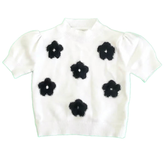 Cynthia Rowley Girls Ivory | Black Floral Sweater Size: 4T Ivory | Black Floral