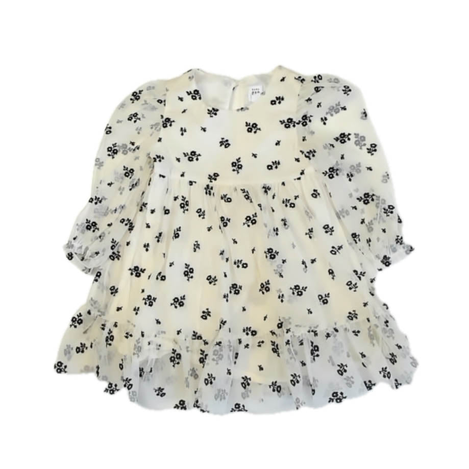Gap Girls Ivory | Black Floral Dress Size: 3T Ivory | Black Floral