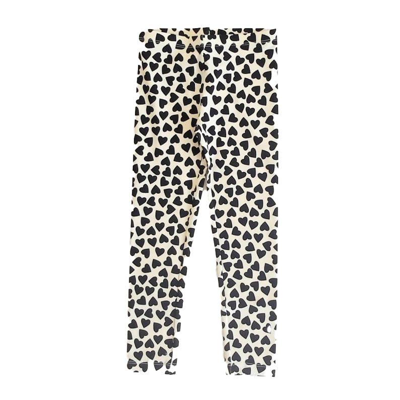 Tea Collection Girls Ivory | Black Hearts Leggings Size: 8 Years Ivory | Black Hearts