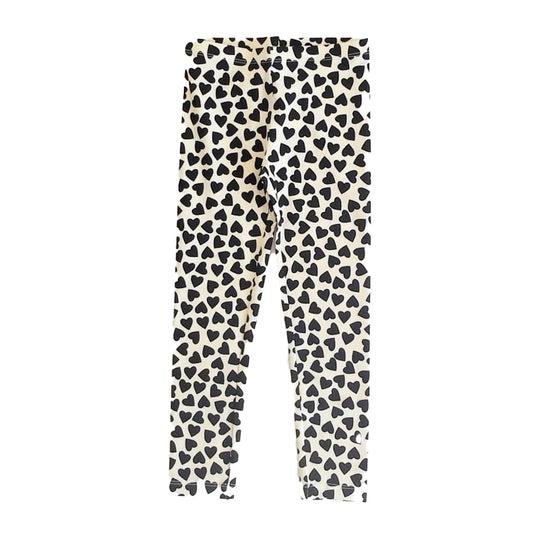 Tea Collection Girls Ivory | Black Hearts Leggings Size: 8 Years Ivory | Black Hearts