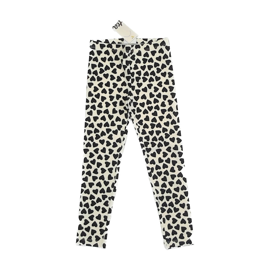 Tea Collection Girls Ivory | Black Hearts Leggings Size: 6 Years Ivory | Black Hearts