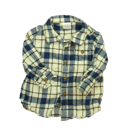 Hanna Andersson Boys Ivory | Blue | Black Plaid Button Down Long Sleeve Size: 18-24 Months Ivory | Blue | Black Plaid