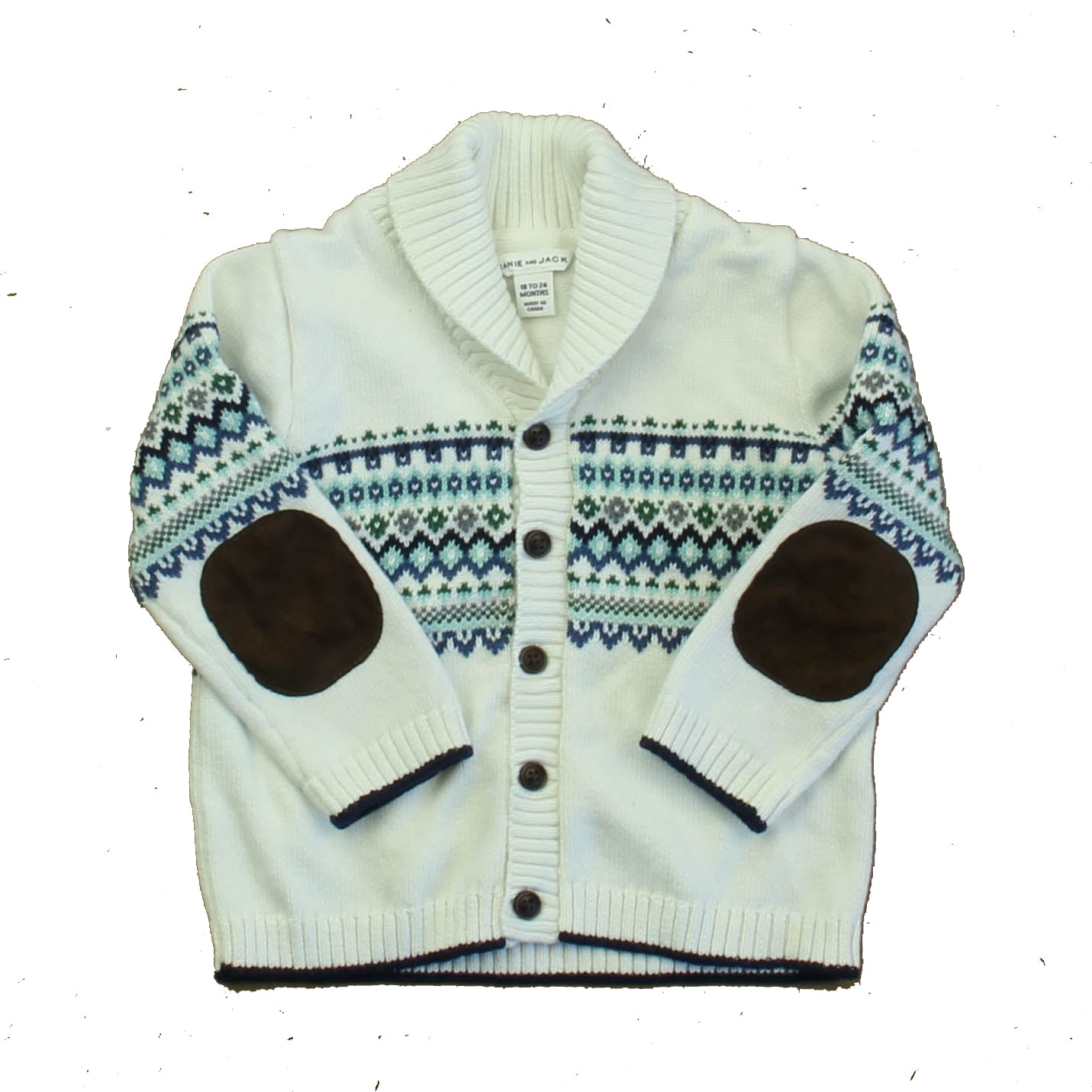 Janie and Jack Boys Ivory | Blue | Brown Cardigan Size: 18-24 Months