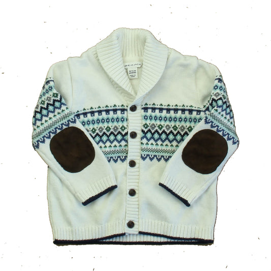 Janie and Jack Boys Ivory | Blue | Brown Cardigan Size: 18-24 Months