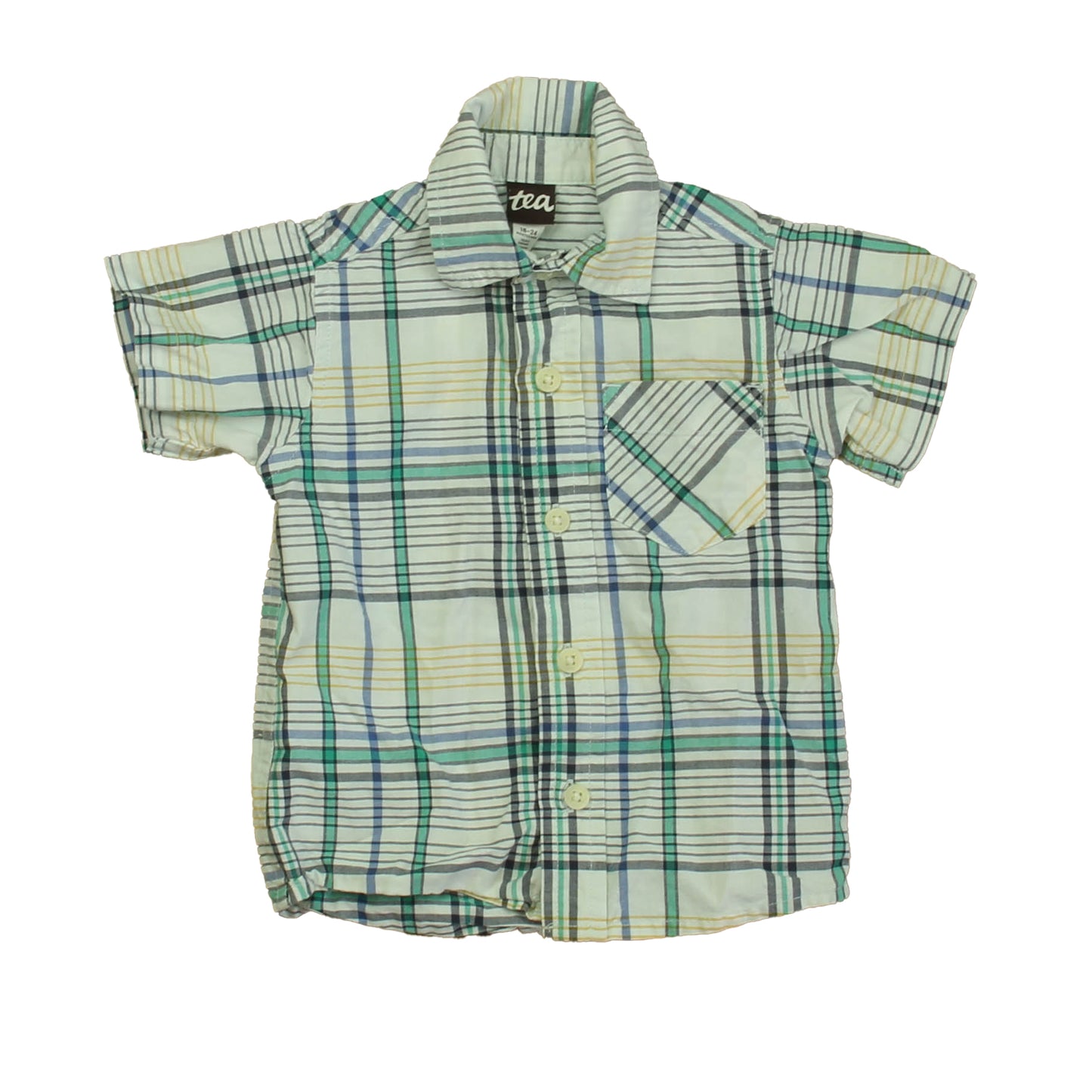 Tea Boys Ivory | Blue | Green Button Down Short Sleeve Size: 18-24 Months