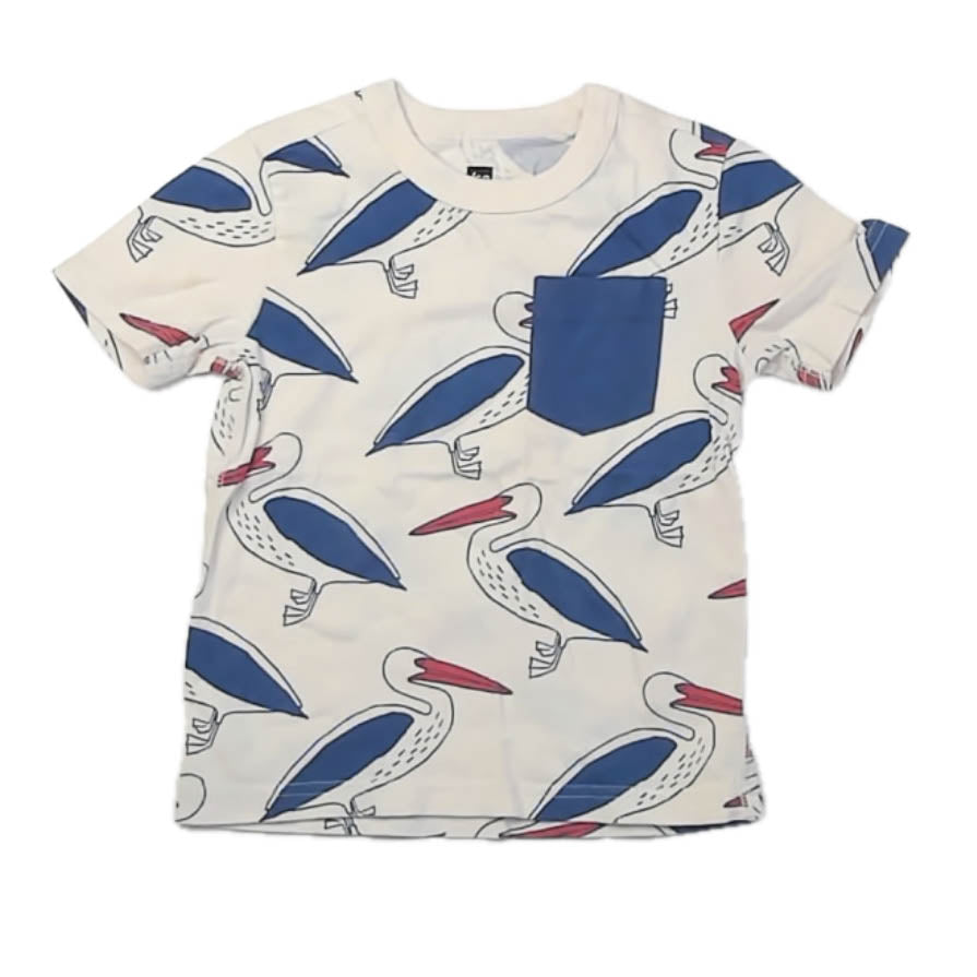 Tea Collection Girls Ivory | Blue Pelicans T-Shirt Size: 3T Ivory | Blue Pelicans