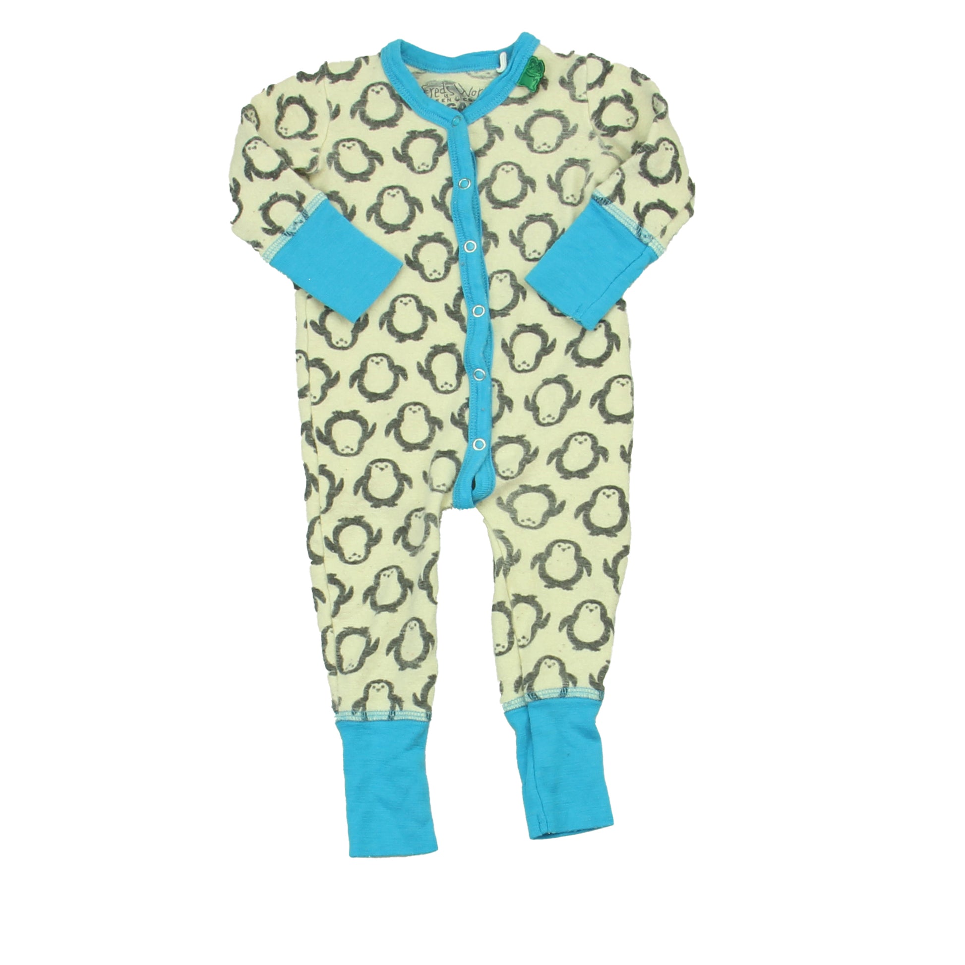 Fred's World by Green Cotton Boys Ivory | Blue | Penguins 1-piece Non-footed Pajamas Size: 3-6 Months (68) Ivory | Blue | Penguins