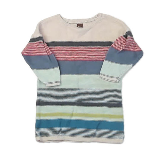 Tea Collection Girls Ivory | Blue Stripe Sweater Dress Size: 2T Ivory | Blue Stripe