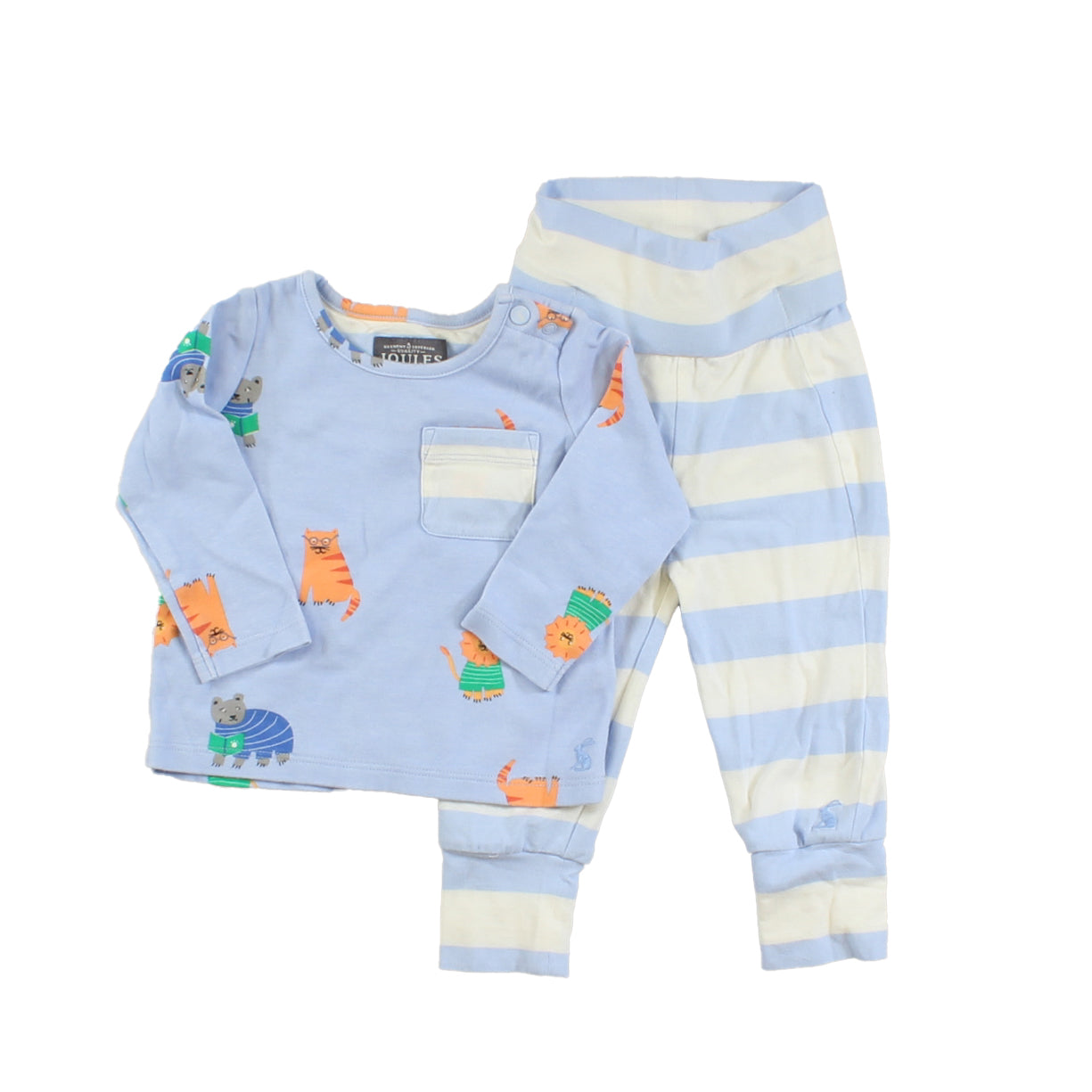 Joules Boys Ivory | Blue | Stripes 2-piece Pajamas Size: 3-6 Months Ivory | Blue | Stripes