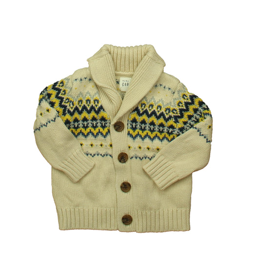 Gap Boys Ivory | Blue Cardigan Size: 6-12 Months Ivory | Blue