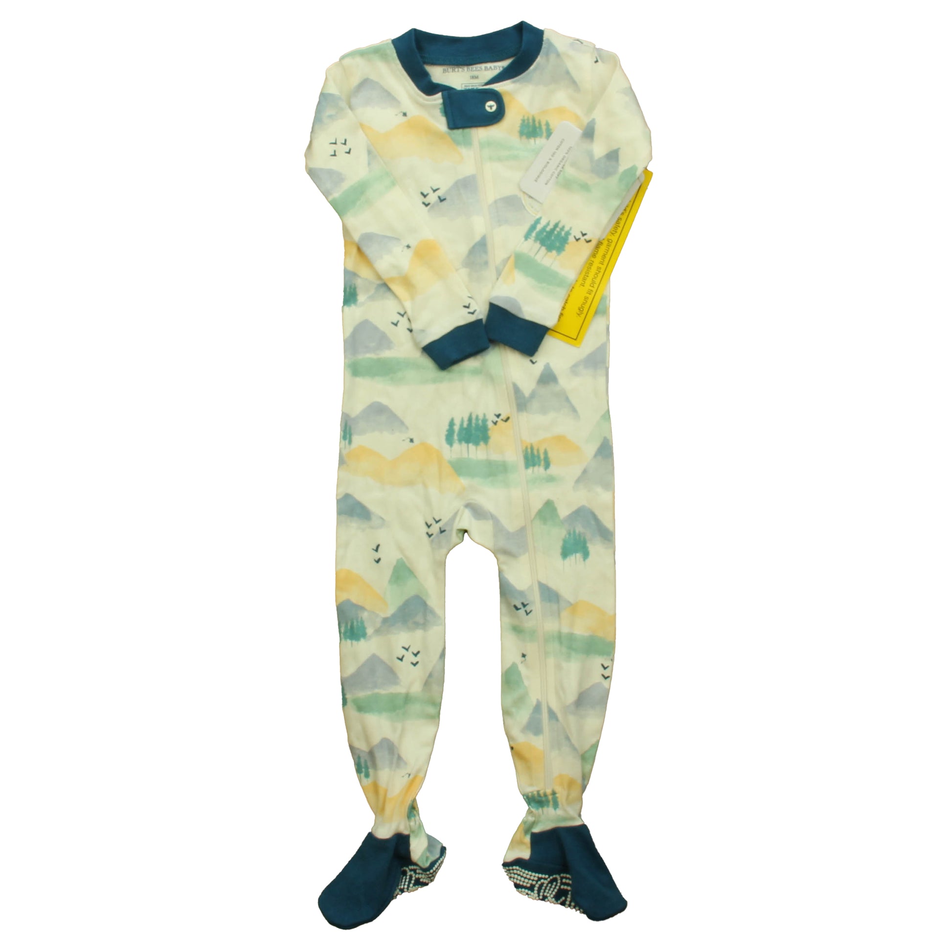 Burt's Bees Girls Ivory | Blue 1-piece footed Pajamas Size: 18 Months Ivory | Blue
