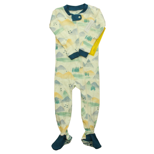 Burt's Bees Girls Ivory | Blue 1-piece footed Pajamas Size: 18 Months Ivory | Blue