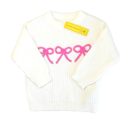 Shein Girls Ivory Bows Sweater Size: 18-24 Months Ivory Bows