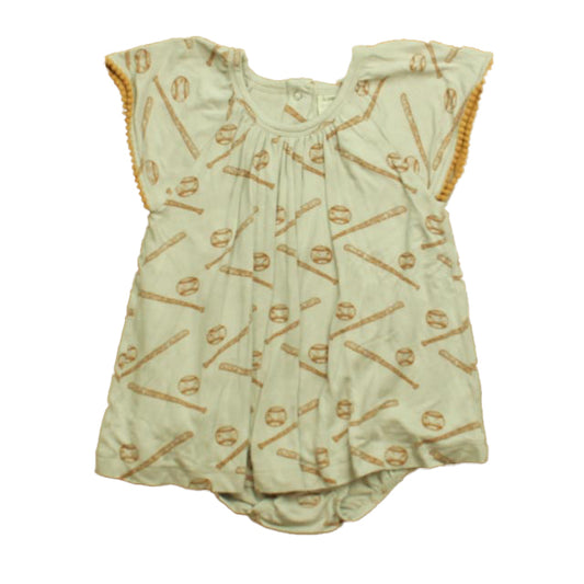 Kate Quinn Organics Girls Ivory | Brown Baseball Bats Romper Size: 12-18 Months Ivory | Brown Baseball Bats