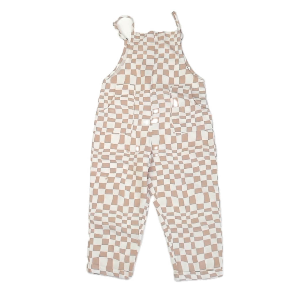 Rylee + Cru Girls Ivory | Brown Check Overalls Size: 4-5T Ivory | Brown Check