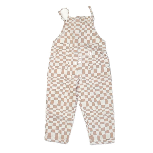 Rylee + Cru Girls Ivory | Brown Check Overalls Size: 4-5T Ivory | Brown Check
