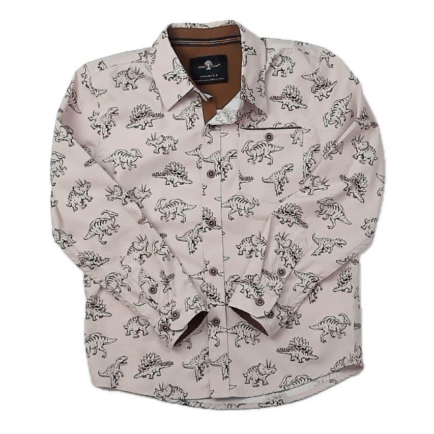 Craft Flow Boys Ivory Dinosaurs Button Down Long Sleeve Size: 5T Ivory Dinosaurs
