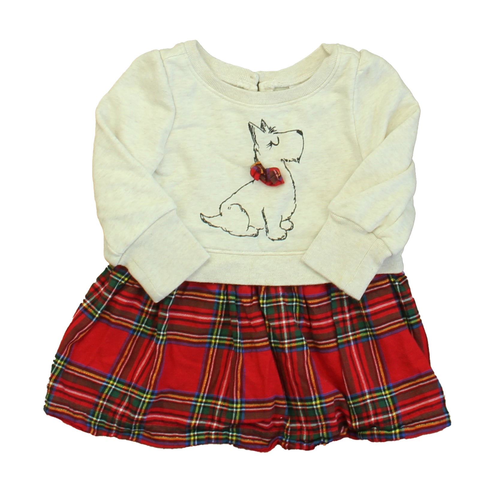 Gap Girls Ivory Dog | Red Plaid Dress Size: 18-24 Months Ivory Dog | Red Plaid