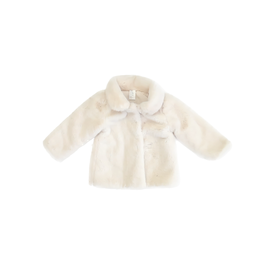 H&M Girls Ivory Faux Fur Winter Coat Size: 12-18 Months Ivory Faux Fur