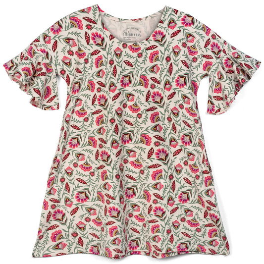 Mightly Girls Ivory Floral Dress Size: 6-14 Years Ivory Floral