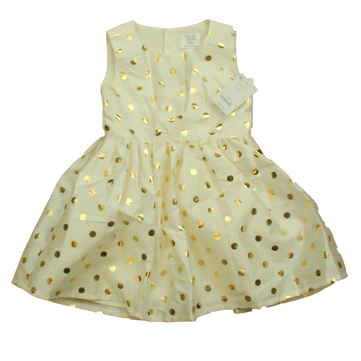 Carter's Girls Ivory | Gold Polka Dots Dress Size: 2T Ivory | Gold Polka Dots