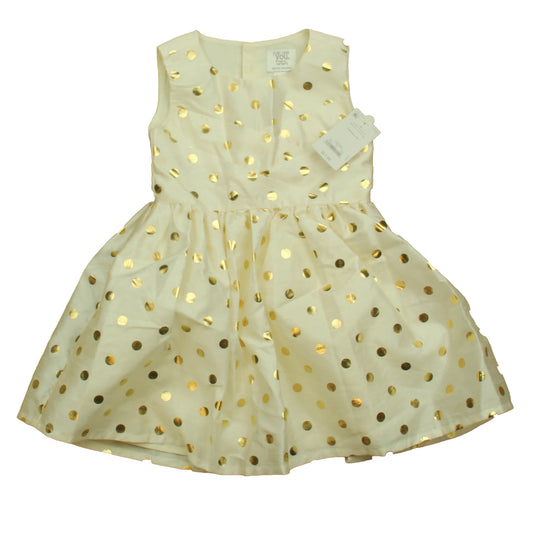 Carter's Girls Ivory | Gold Polka Dots Dress Size: 2T Ivory | Gold Polka Dots