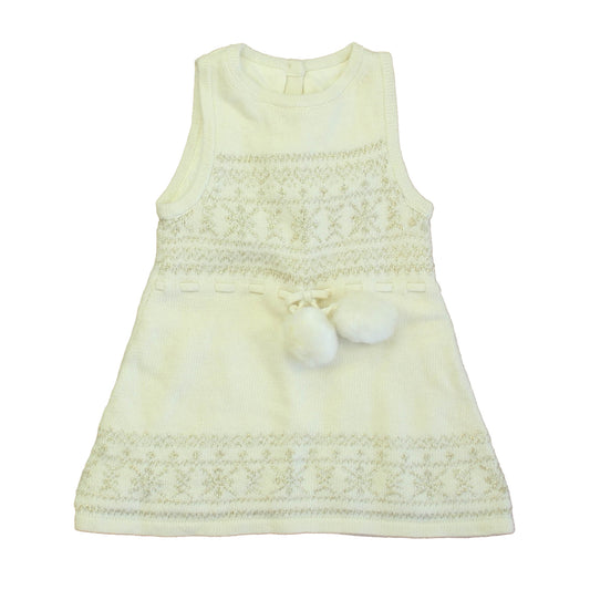 Janie and Jack Girls Ivory | Gold Sweater Dress Size: 6-12 Months Ivory | Gold