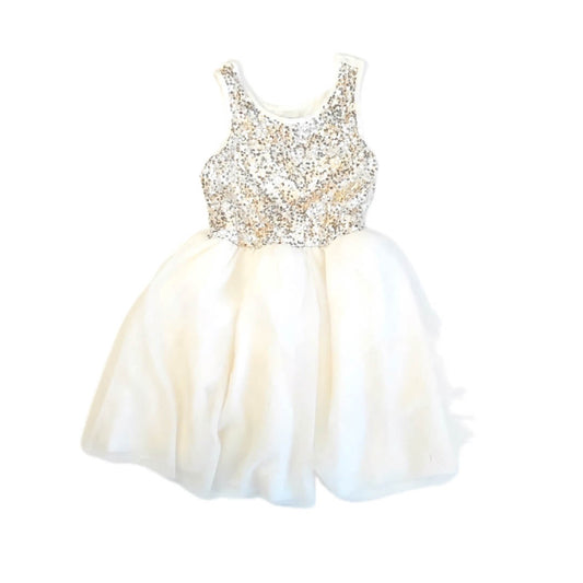 The Children's Place Girls Ivory | Gold Dress Size: 7-8 Years Ivory | Gold