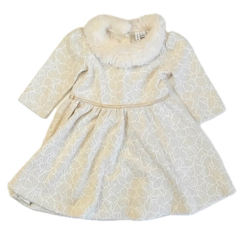 Janie and Jack Girls Ivory | Gold Dress Size: 3T Ivory | Gold