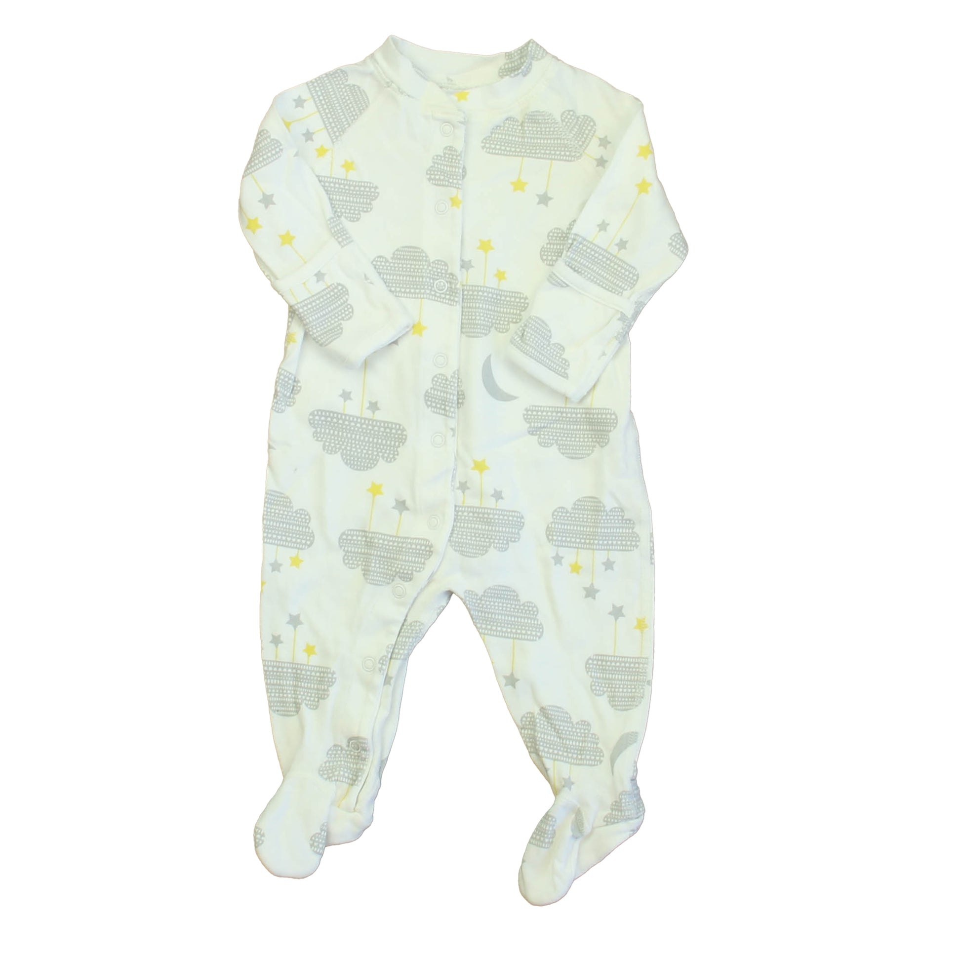 Hanna Andersson Unisex Ivory | Gray Clouds 1-piece footed Pajamas Size: 3-6 Months Ivory | Gray Clouds
