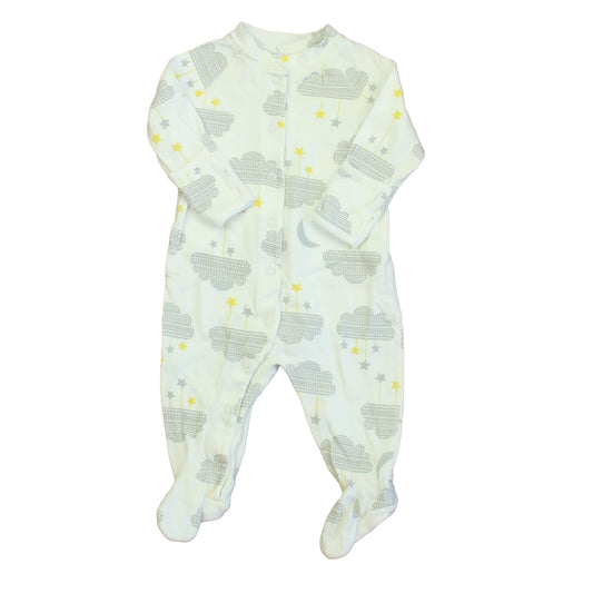 Hanna Andersson Unisex Ivory | Gray Clouds 1-piece footed Pajamas Size: 3-6 Months Ivory | Gray Clouds