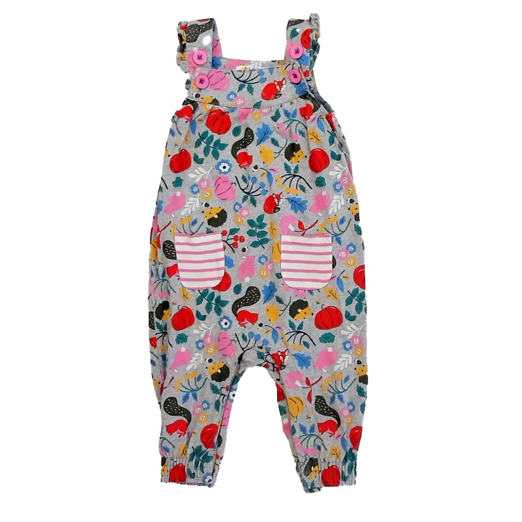 Boden Girls Ivory | Gray Floral Overalls Size: 6-9 Months Ivory | Gray Floral