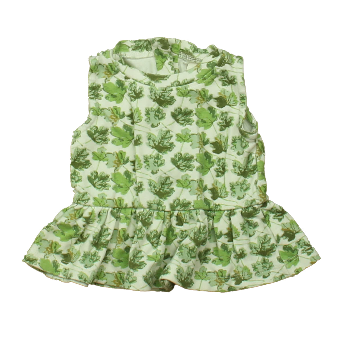 Kate Quinn Organics Girls Ivory | Green Leaves Short Sleeve Shirt Size: 3-6 Months