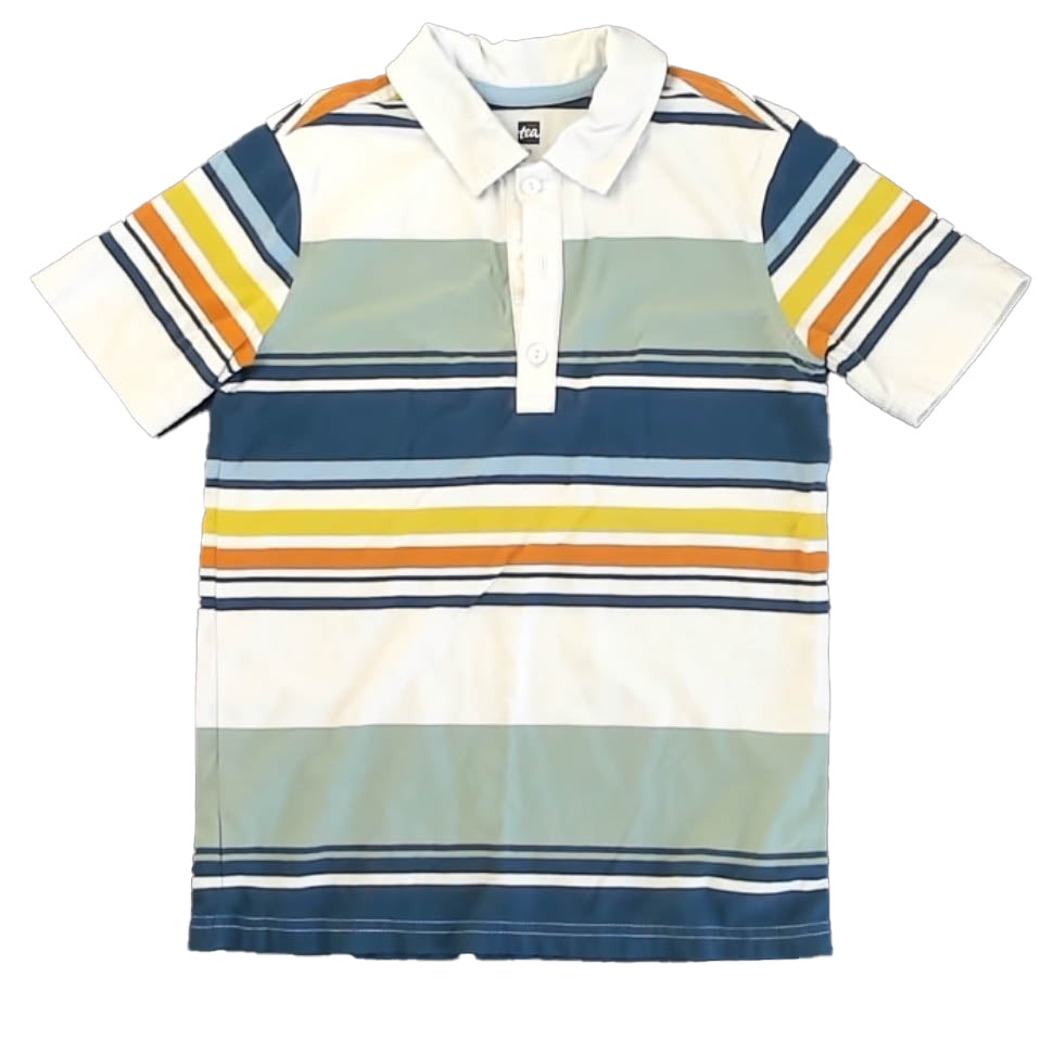 Tea Collection Boys Ivory | Green | Navy Stripe Polo Shirt Size: 10 Years Ivory | Green | Navy Stripe