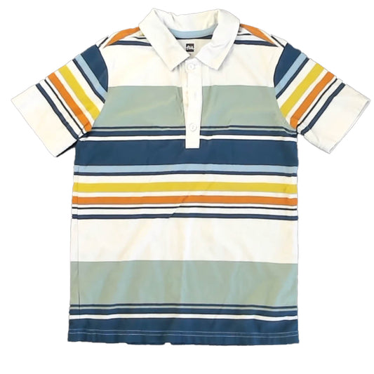 Tea Collection Boys Ivory | Green | Navy Stripe Polo Shirt Size: 10 Years Ivory | Green | Navy Stripe