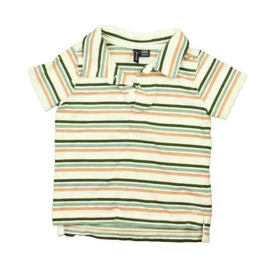 Janie and Jack Boys Ivory | Green | Pink Stripe Polo Shirt Size: 6-12 Months Ivory | Green | Pink Stripe