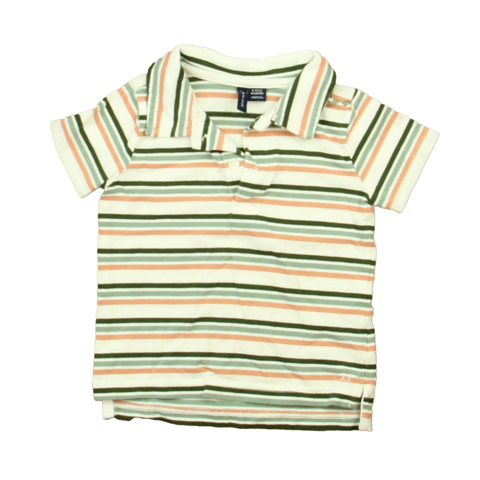 Janie and Jack Boys Ivory | Green | Pink Stripe Polo Shirt Size: 6-12 Months Ivory | Green | Pink Stripe