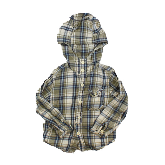 Peek Boys Ivory | Green | Plaid Button Down Long Sleeve Size: 2-3T Ivory | Green | Plaid