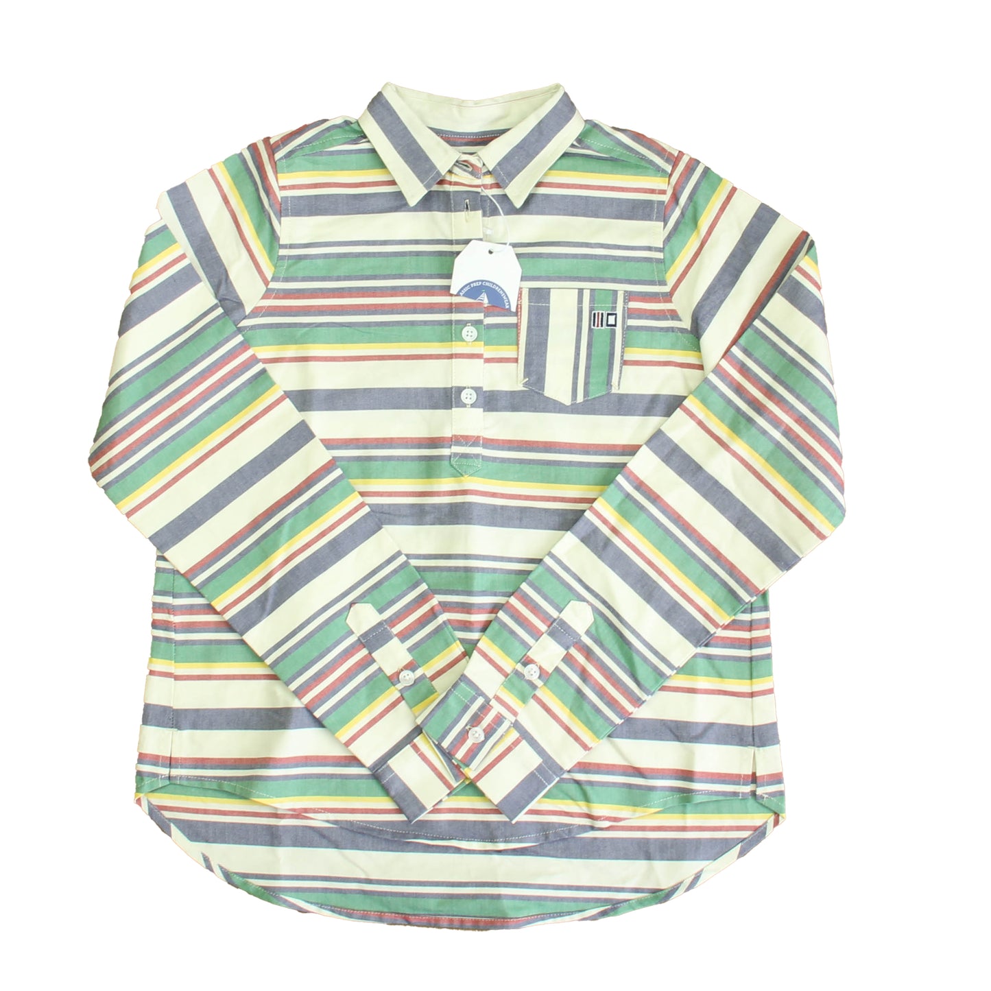 Classic Prep Boys Ivory | Green | Red | Yellow Stripe Button Down Long Sleeve Size: 6-14 Years