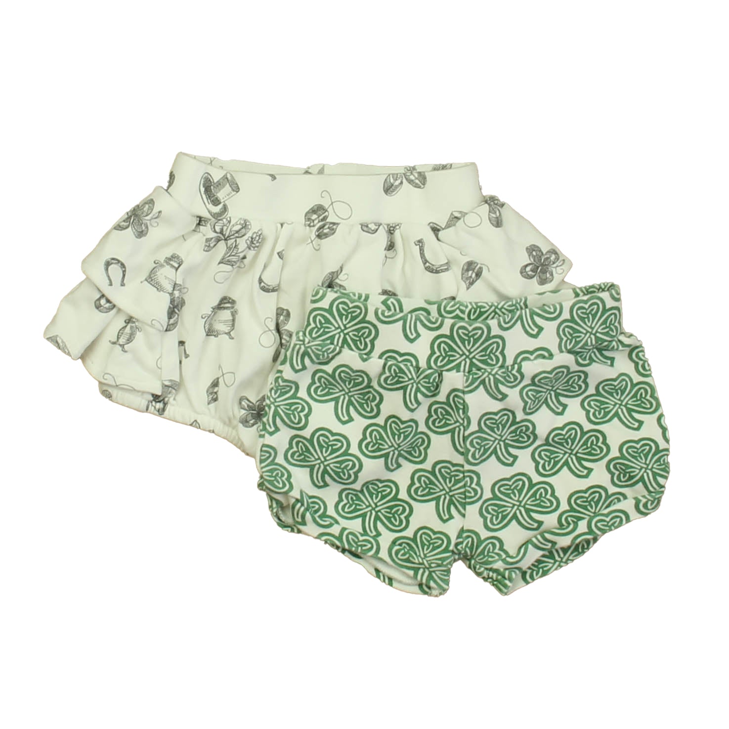 Kate Quinn Organics Unisex Ivory | Green Shamrocks Shorts Size: 12-18 Months Ivory | Green Shamrocks