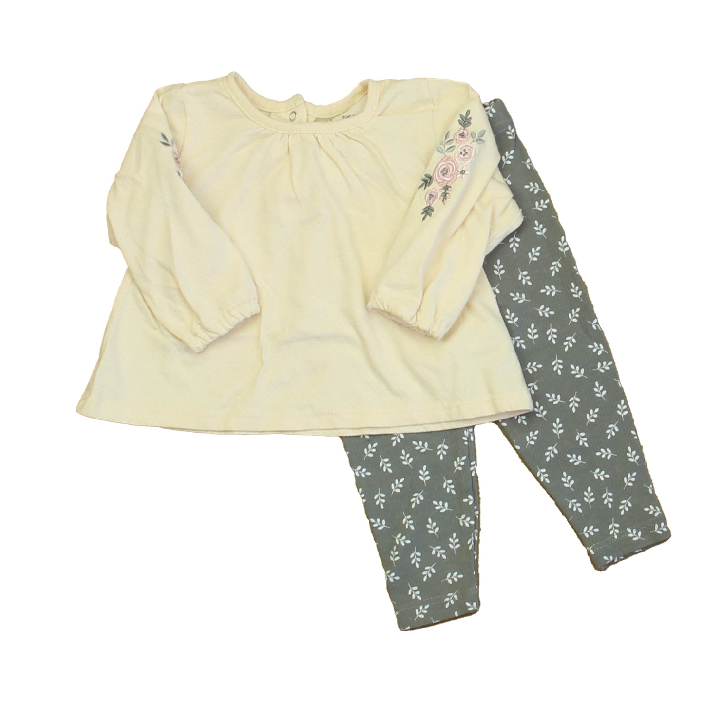 Kit + Pearl Girls Ivory | Green Apparel Sets Size: 6-9 Months Ivory | Green