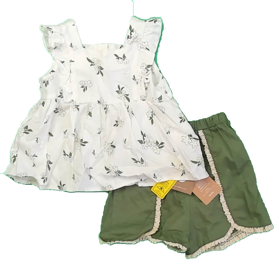 Cozy Cub Girls Ivory | Green Apparel Sets Size: 12-18 Months Ivory | Green