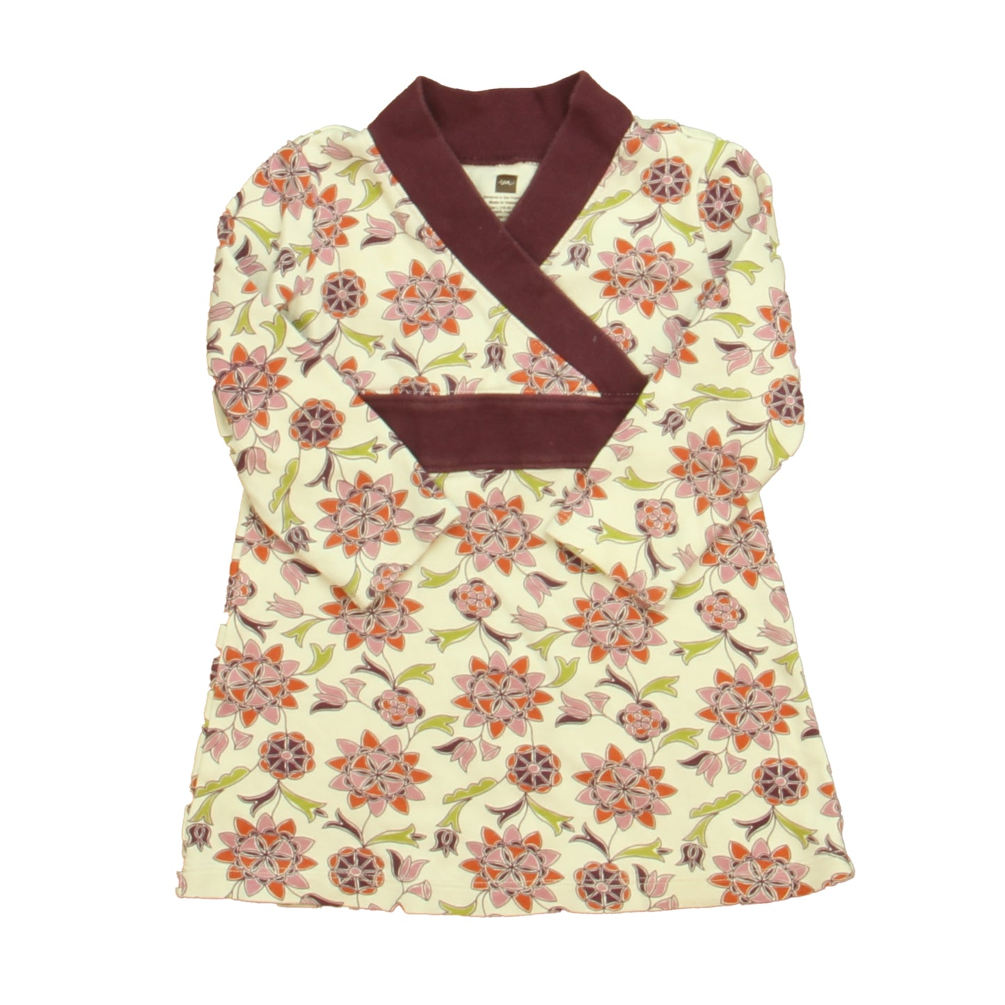 Tea Girls Ivory | Maroon Floral Dress Size: 18-24 Months