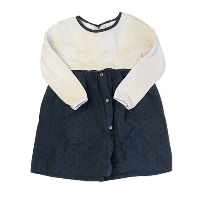 Zara Girls Ivory | Navy Dress Size: 4-5T Ivory | Navy