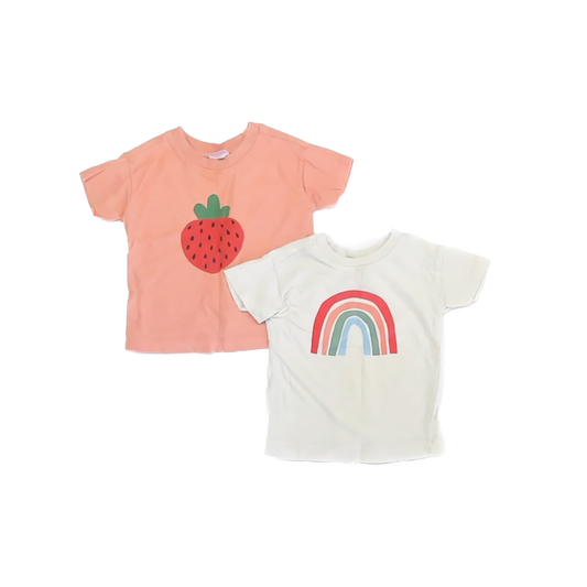 Hanna Andersson Girls Ivory | Peach T-Shirt Size: 12-18 Months Ivory | Peach