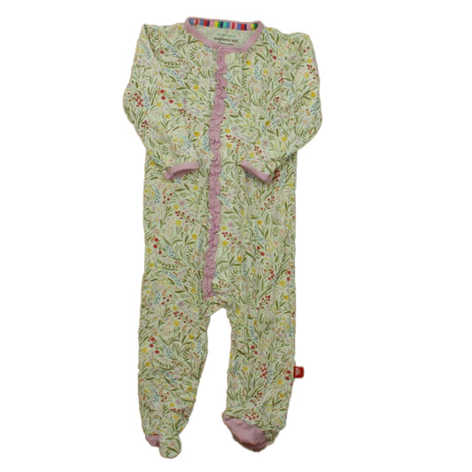 Magnetic Me Girls Ivory | Pink Floral 1-piece Non-footed Pajamas Size: 6-9 Months