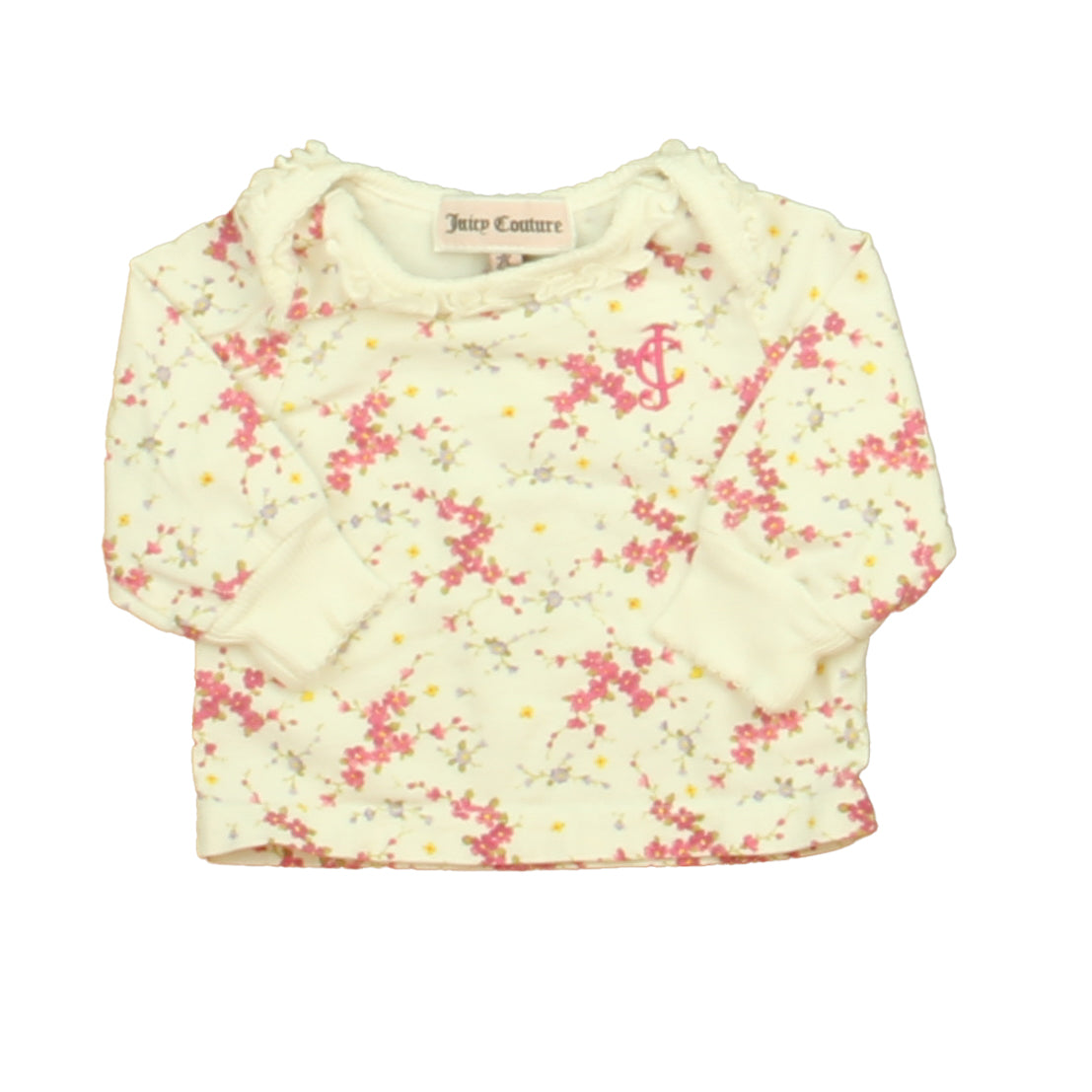 Juicy Couture Girls Ivory | Pink Floral Long Sleeve Shirt Size: 0-3 Months Ivory | Pink Floral
