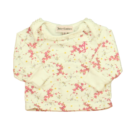 Juicy Couture Girls Ivory | Pink Floral Long Sleeve Shirt Size: 0-3 Months Ivory | Pink Floral