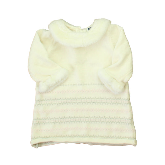 Janie and Jack Girls Ivory | Pink | Gray Sweater Dress Size: 3-6 Months Ivory | Pink | Gray
