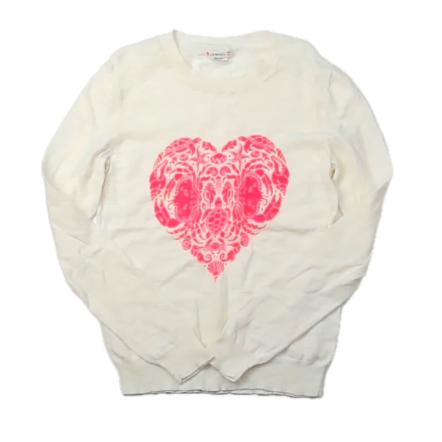 Crewcuts Girls Ivory | Pink Heart Sweater Size: 12 Years Ivory | Pink Heart
